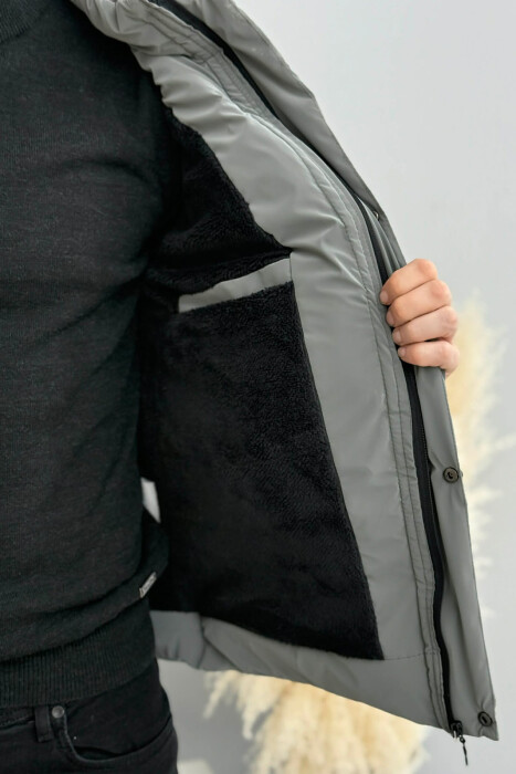 XHUP NJE NGJYRESH ME KAPUÇ DHE PUSH PER MESHKUJ NE NGJYRE GRI HIRI - 4