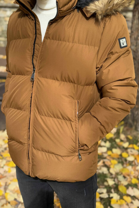 XHUP NJË NGJYRËSH ME PUSH DHE KAPUC PËR MESHKUJ NË NGJYRË KAFE - 1