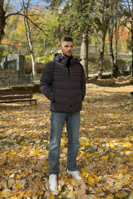 XHUP NJË NGJYRËSH ME PUSH DHE KAPUC PËR MESHKUJ NË NGJYRËN GRI TË ERRËT - 2