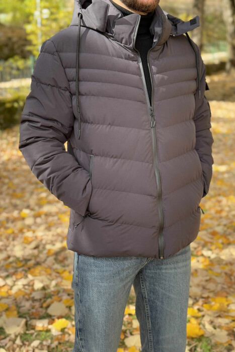 XHUP NJË NGJYRËSH ME PUSH DHE KAPUC PËR MESHKUJ NË NGJYRËN GRI TË ERRËT - 1