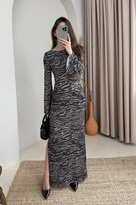 ZEBRA DESIGN LONG WOMEN DRESS DARK GREY/GEE - 2