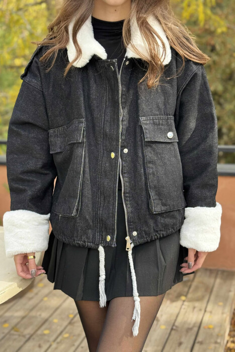 ZIPPER BUTTONS WOMAN DENIM JACKET BLACK/ E ZEZE - 2