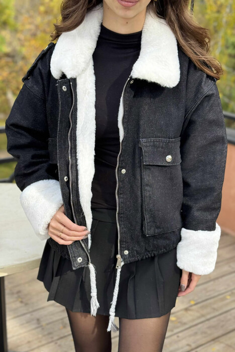 ZIPPER BUTTONS WOMAN DENIM JACKET BLACK/ E ZEZE - 5