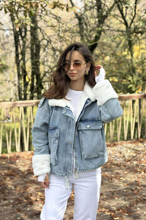 ZIPPER BUTTONS WOMAN DENIM JACKET LIGHTBLUE/BZ 