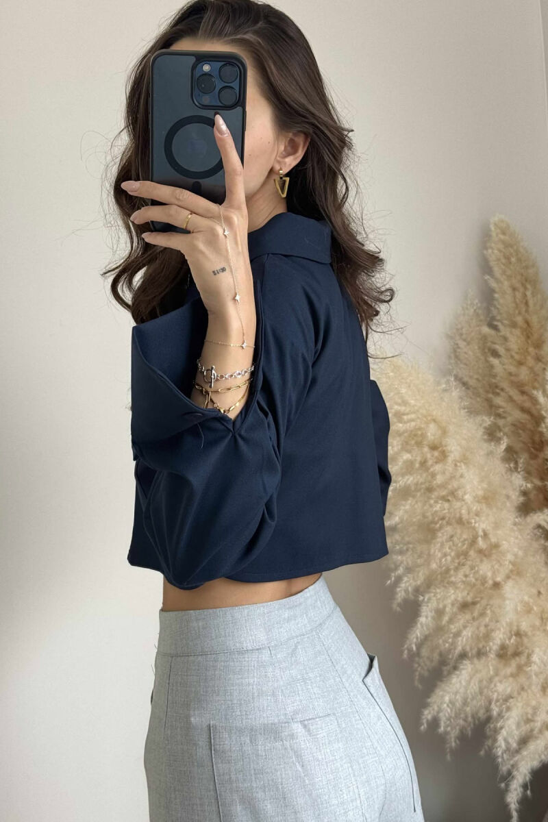 ZIPPER CROPPED ONE COLOR WOMEN JACKET DARK BLUE/BEE - 2