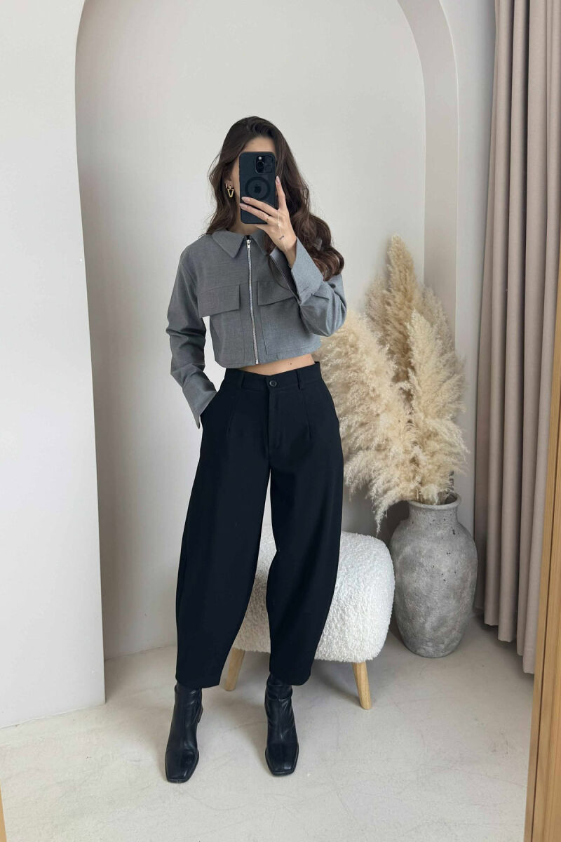ZIPPER CROPPED ONE COLOR WOMEN JACKET GREY/GRI - 1