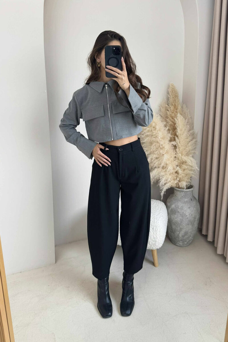 ZIPPER CROPPED ONE COLOR WOMEN JACKET GREY/GRI - 3