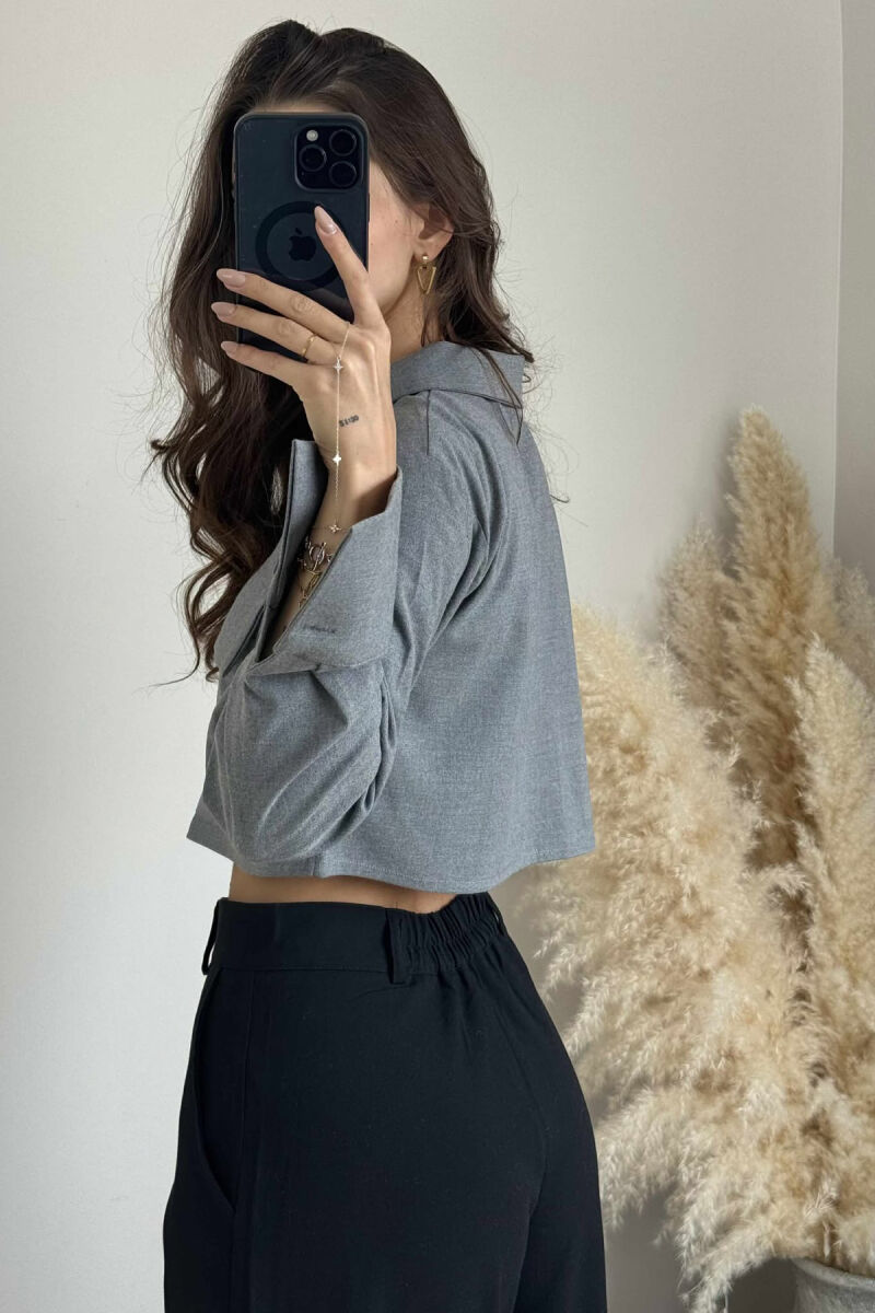 ZIPPER CROPPED ONE COLOR WOMEN JACKET GREY/GRI - 4