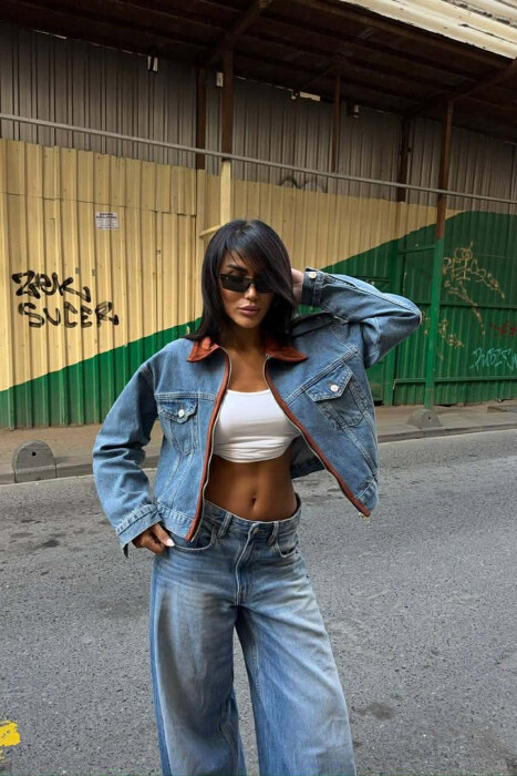 ZIPPER DENIM WOMAN JACKET BLUE/BLU - 4