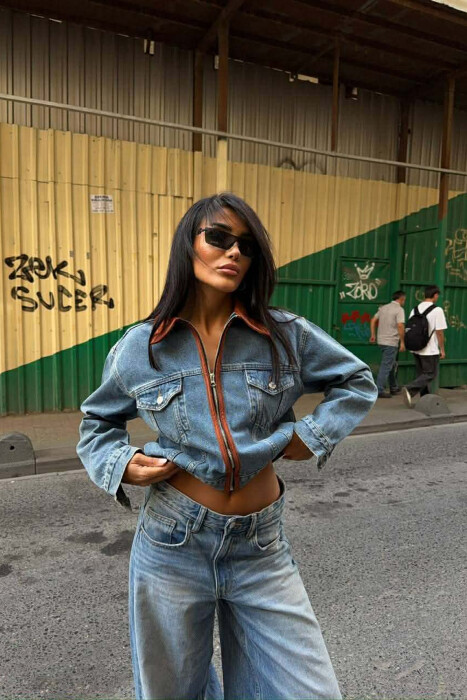 ZIPPER DENIM WOMAN JACKET BLUE/BLU - 5