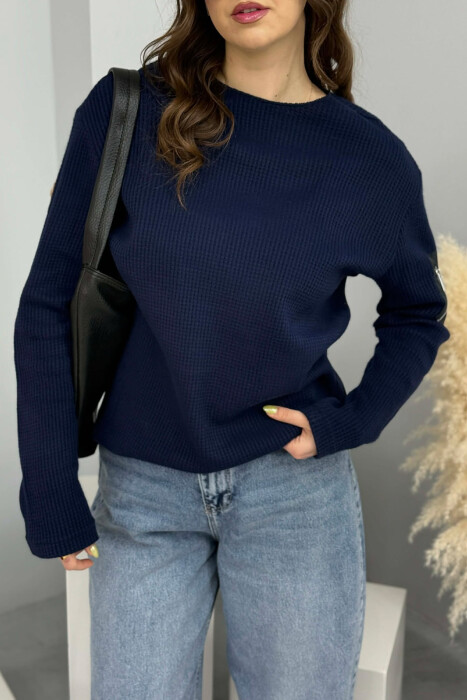 ZIPPER DETAIL ONE COLOR WOMEN SWEATSHIRT BLUE/BLU - 2