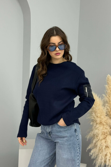 ZIPPER DETAIL ONE COLOR WOMEN SWEATSHIRT BLUE/BLU - 3