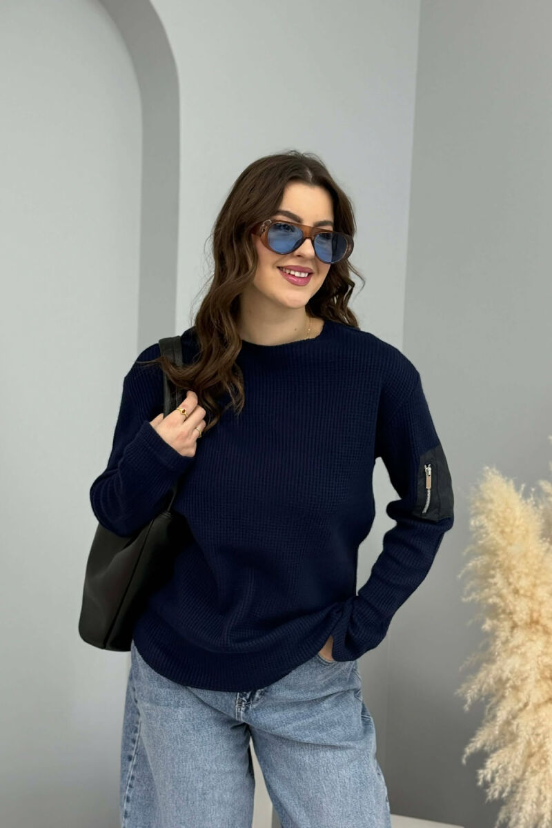 ZIPPER DETAIL ONE COLOR WOMEN SWEATSHIRT BLUE/BLU - 5