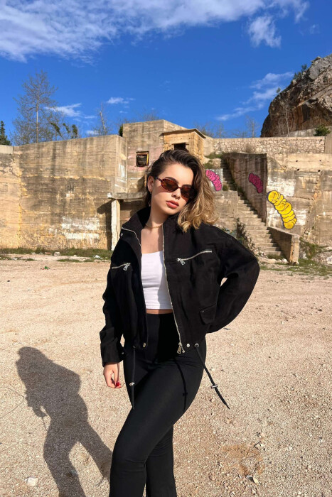 ZIPPER DETAILS DENIM WOMEN JACKET BLACK/ E ZEZE 