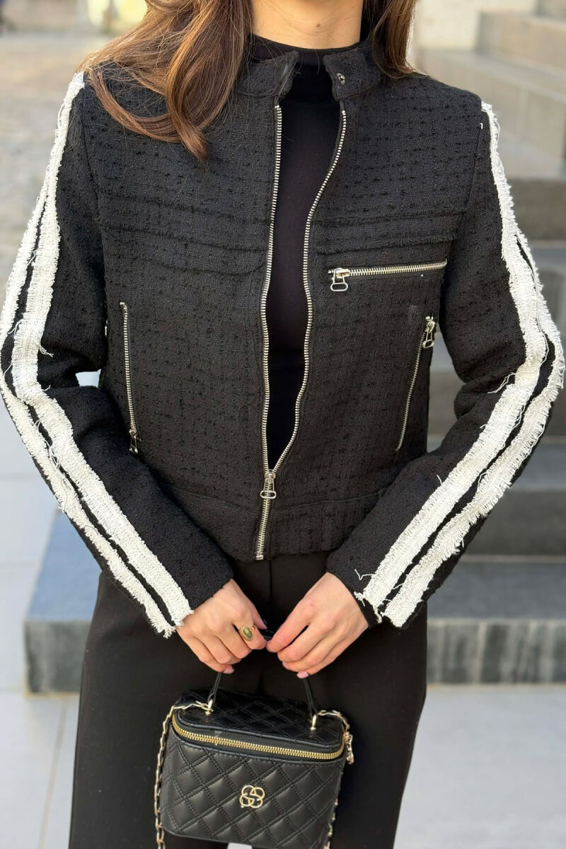 ZIPPER DETAILS ONE COLOR WOMEN JACKET BLACK/ E ZEZE - 4