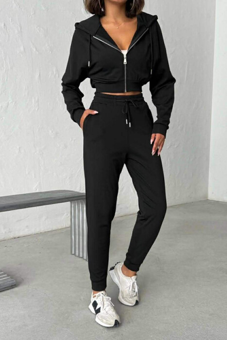 ZIPPER JACKET + SWEATPANTS WOMAN SET BLACK/ E ZEZE 