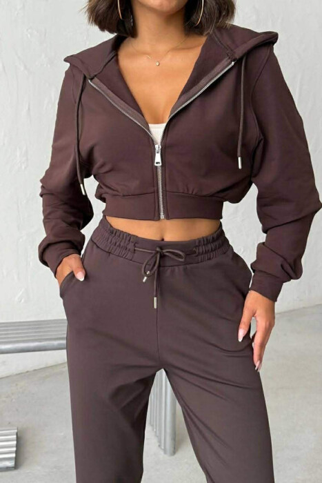 ZIPPER JACKET + SWEATPANTS WOMAN SET BROWN/KAFE - 2