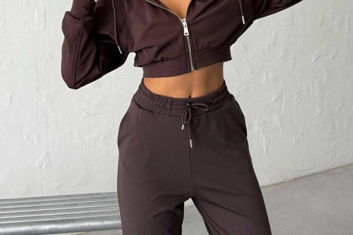 ZIPPER JACKET + SWEATPANTS WOMAN SET BROWN/KAFE - 3