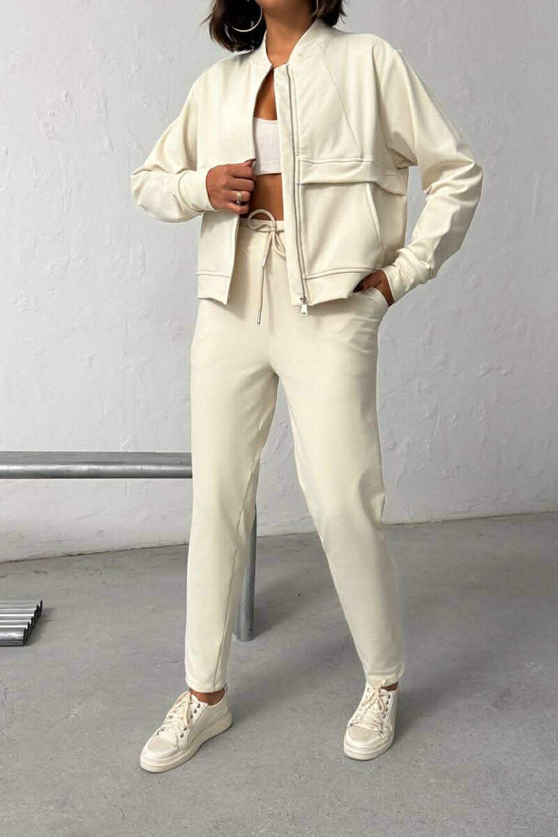 ZIPPER JACKET +SWEATPANTS WOMAN SET CREAM/KREM - 1