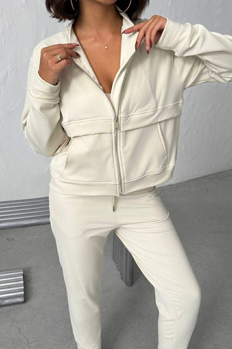 ZIPPER JACKET +SWEATPANTS WOMAN SET CREAM/KREM - 3