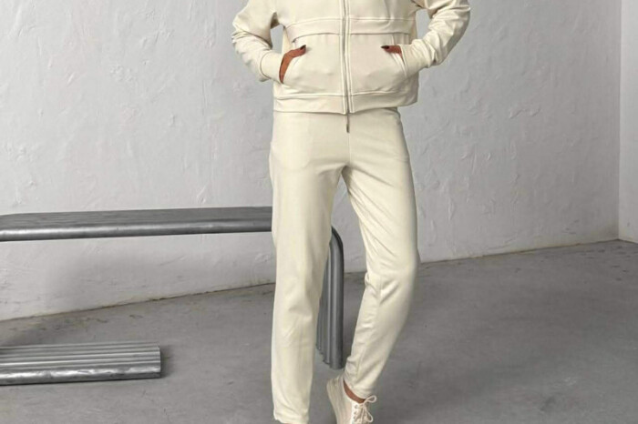ZIPPER JACKET +SWEATPANTS WOMAN SET CREAM/KREM - 4