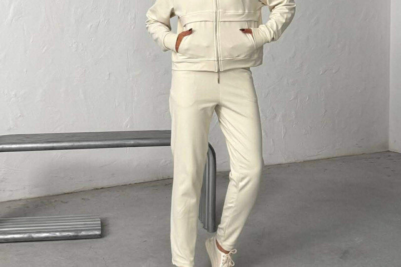 ZIPPER JACKET +SWEATPANTS WOMAN SET CREAM/KREM - 4