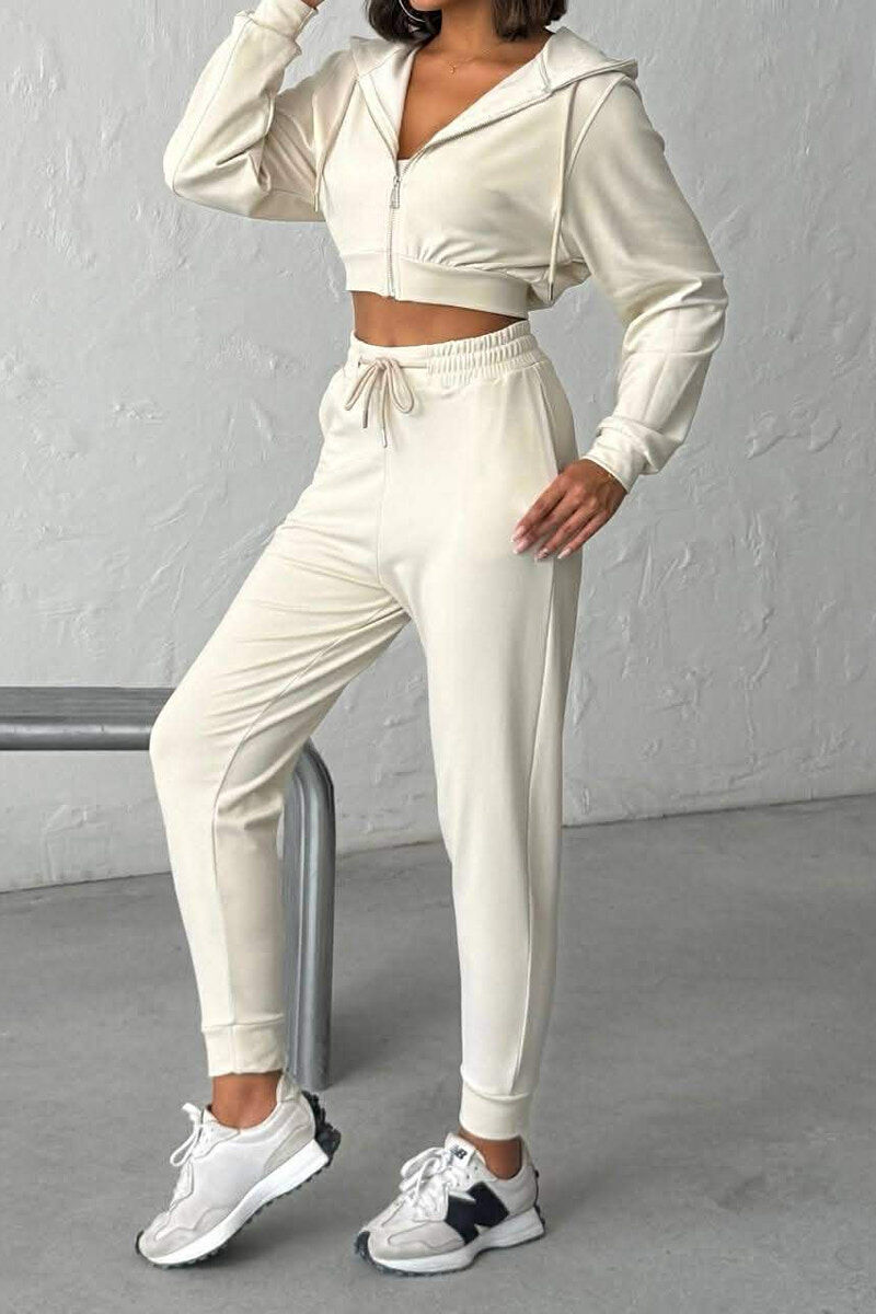 ZIPPER JACKET + SWEATPANTS WOMAN SET CREAM/KREM - 3