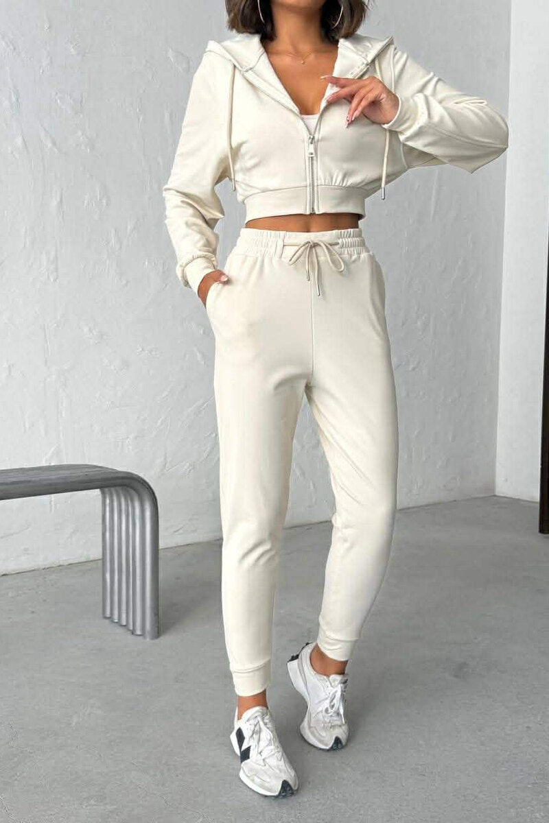 ZIPPER JACKET + SWEATPANTS WOMAN SET CREAM/KREM - 4