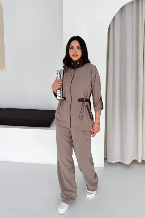 ZIPPER JACKET + TROUSERS WOMAN SET LIGHT BROWN/KAZB - 1