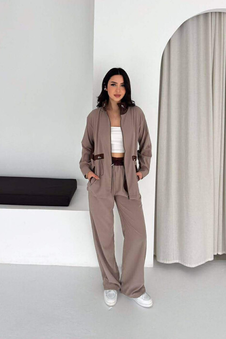 ZIPPER JACKET + TROUSERS WOMAN SET LIGHT BROWN/KAZB - 2