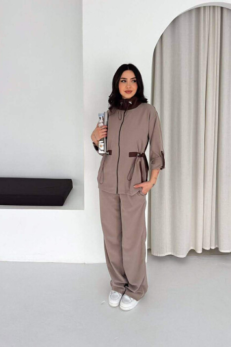 ZIPPER JACKET + TROUSERS WOMAN SET LIGHT BROWN/KAZB - 3