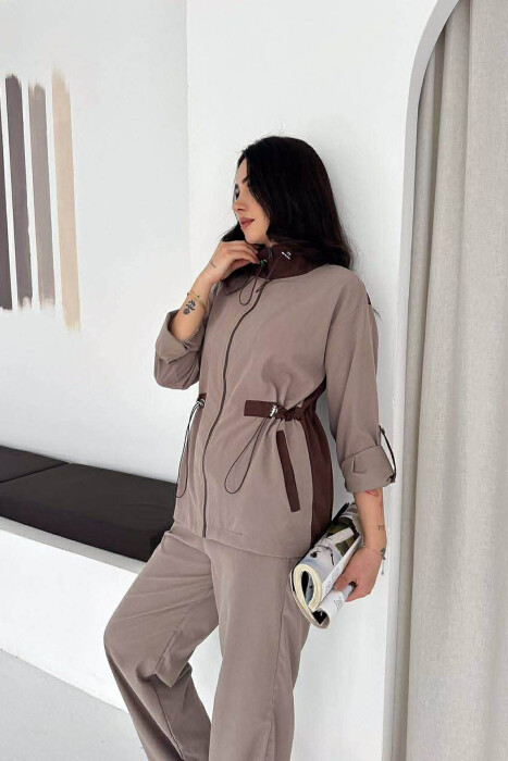 ZIPPER JACKET + TROUSERS WOMAN SET LIGHT BROWN/KAZB - 4