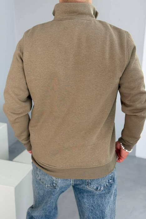 ZIPPER NECK ONE COLOR FLUFFY MEN SWEATSHIRT OLIVE/ULLI - 3