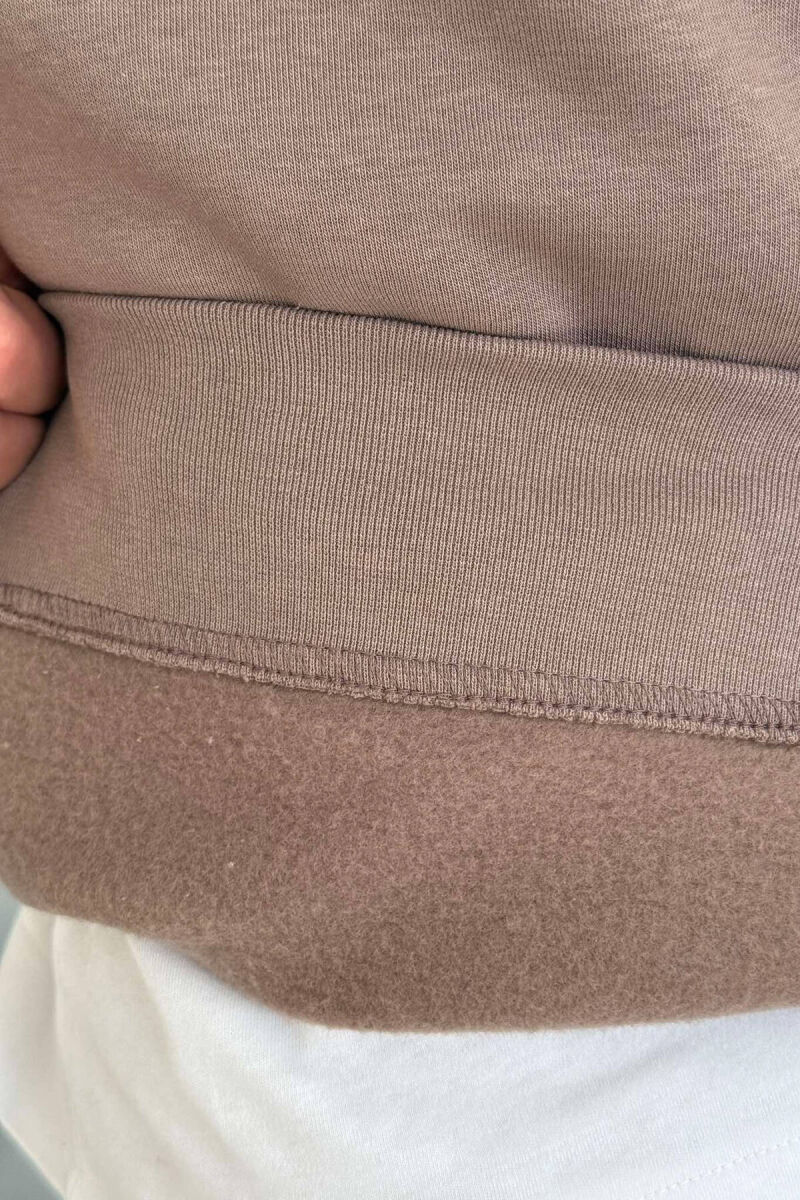 ZIPPER NECK ONE COLOR FLUFFY MEN SWEATSHIRT LIGHT BROWN/KAZB - 2