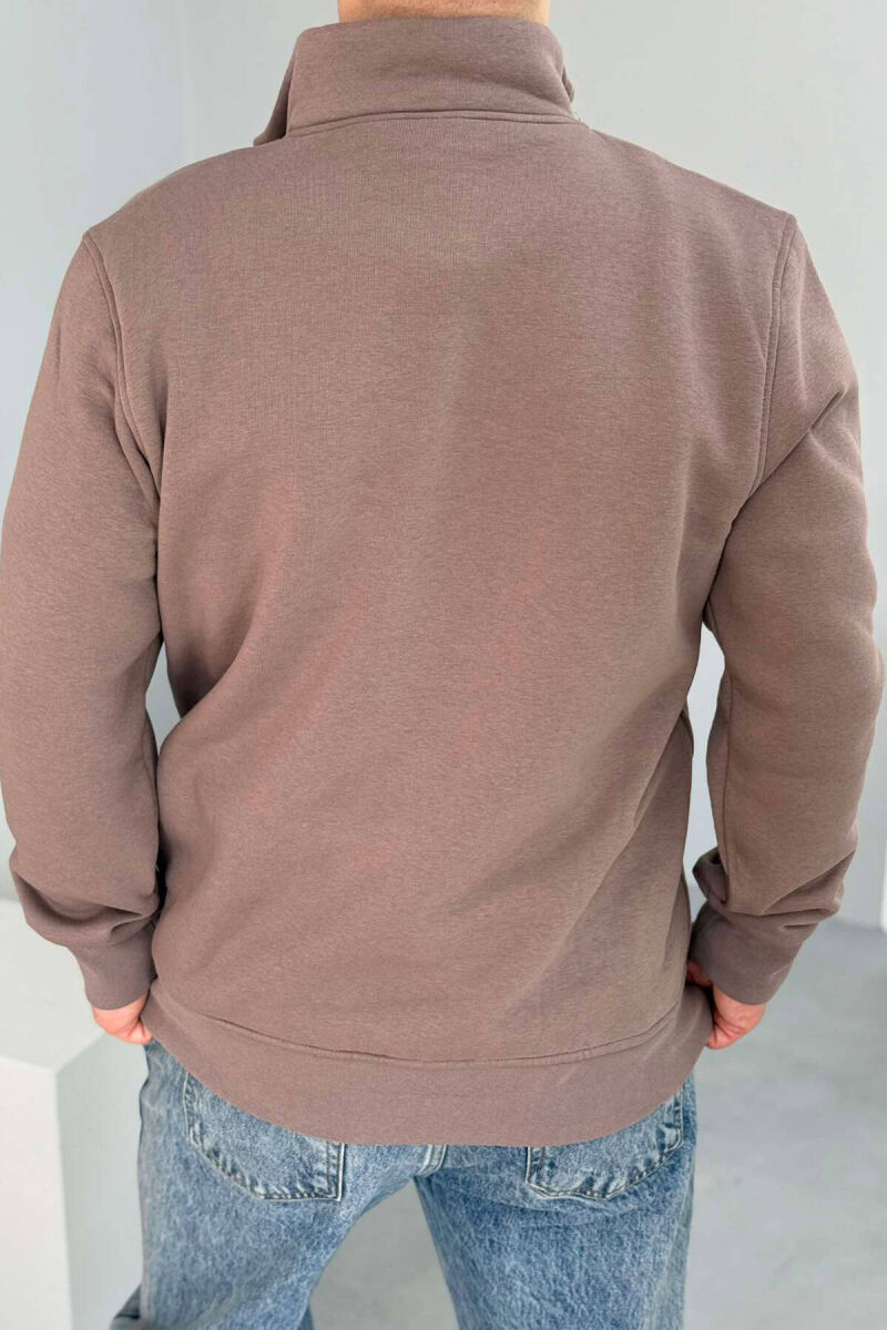 ZIPPER NECK ONE COLOR FLUFFY MEN SWEATSHIRT LIGHT BROWN/KAZB - 3