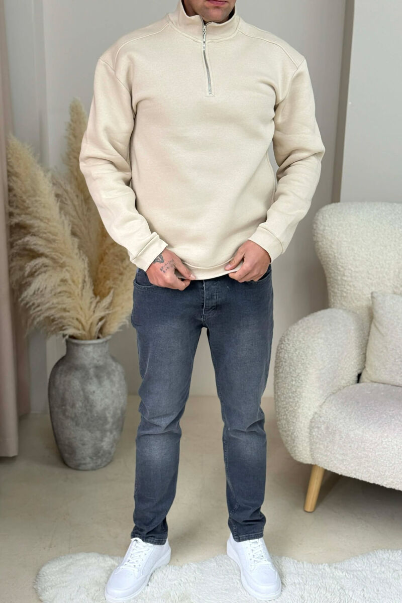 ZIPPER NECK FLUFFY MEN SWEATSHIRT BEIGE/BEZHE - 2