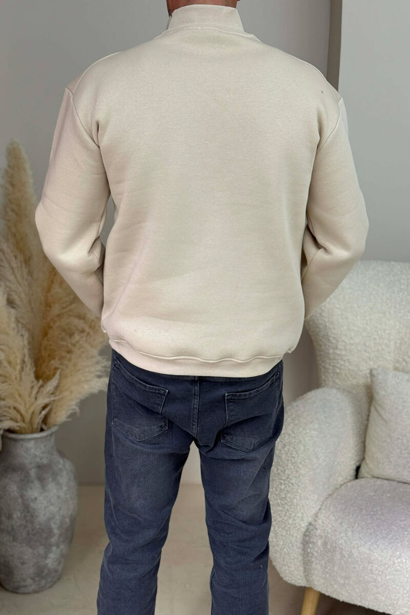 ZIPPER NECK FLUFFY MEN SWEATSHIRT BEIGE/BEZHE - 3