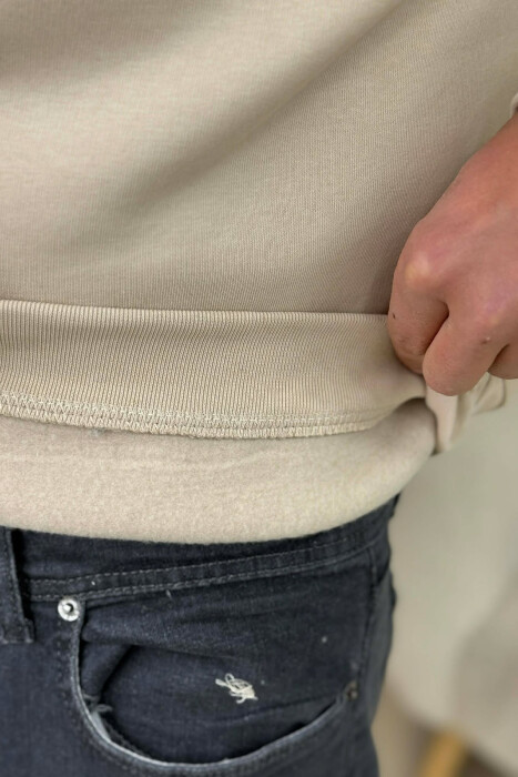 ZIPPER NECK FLUFFY MEN SWEATSHIRT BEIGE/BEZHE - 4