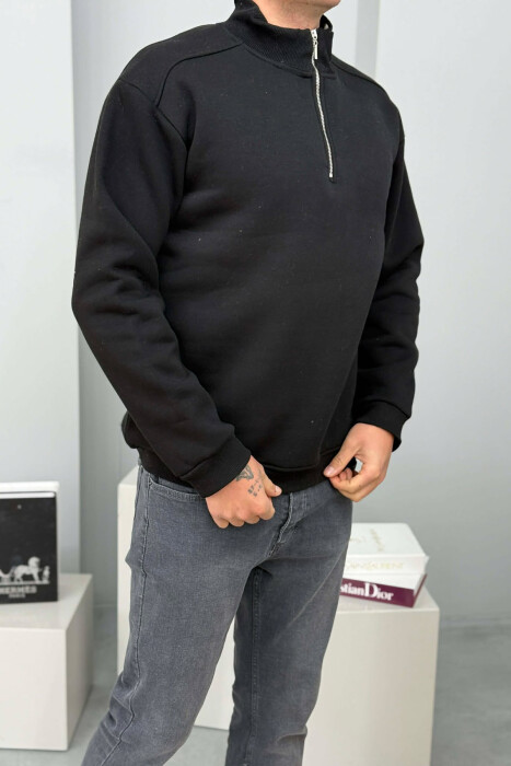 ZIPPER NECK FLUFFY MEN SWEATSHIRT BLACK/ E ZEZE - 3