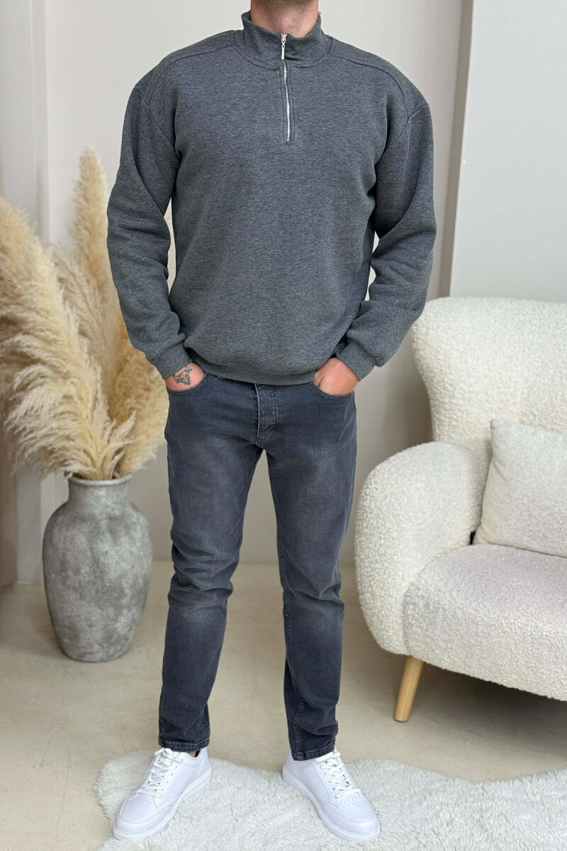 ZIPPER NECK FLUFFY MEN SWEATSHIRT DARK GREY/GEE - 2
