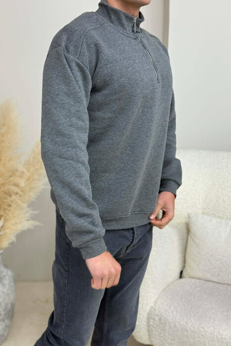 ZIPPER NECK FLUFFY MEN SWEATSHIRT DARK GREY/GEE - 5