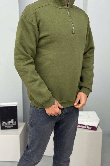 ZIPPER NECK FLUFFY MEN SWEATSHIRT GREEN/JESHILE - 3