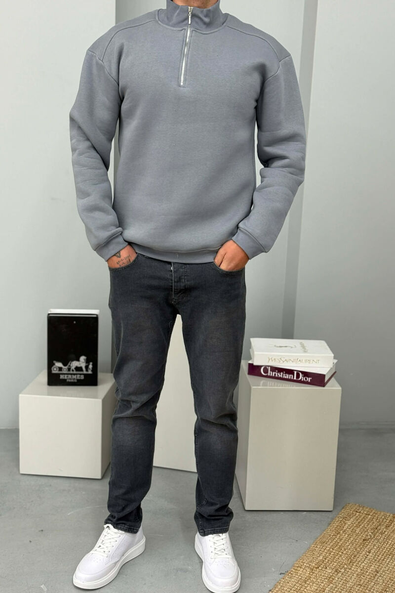 ZIPPER NECK FLUFFY MEN SWEATSHIRT GREY/GRI - 2