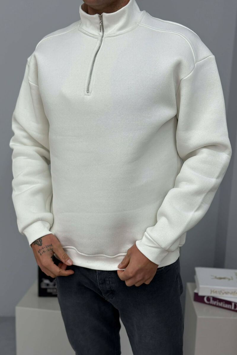 ZIPPER NECK FLUFFY MEN SWEATSHIRT WHITE-E BARDHE - 1