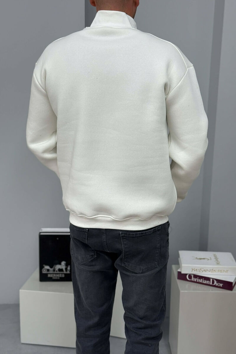 ZIPPER NECK FLUFFY MEN SWEATSHIRT WHITE-E BARDHE - 3