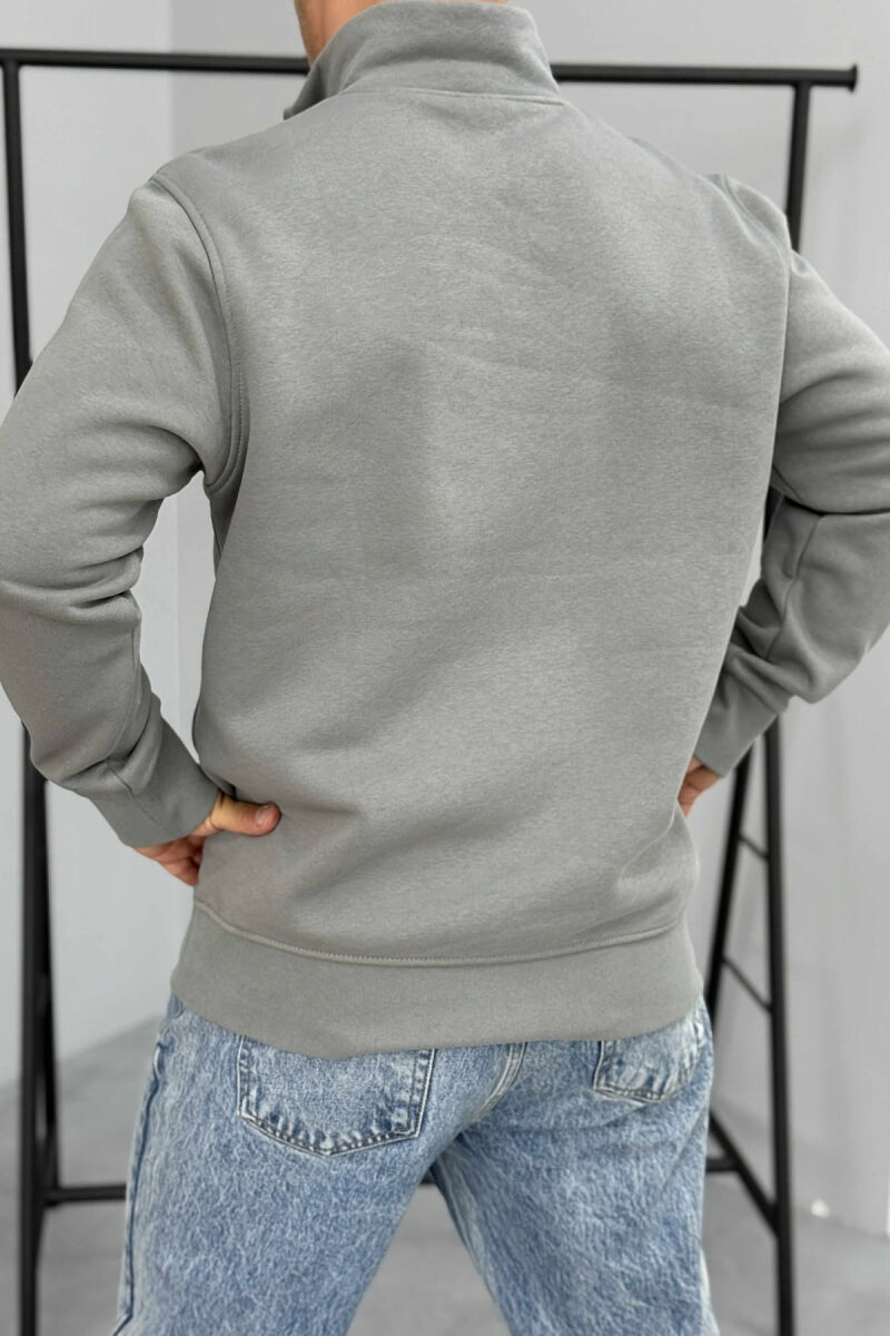 ZIPPER NECK ONE COLOR FLUFFY MEN SWEATSHIRT GREY/GRI - 3