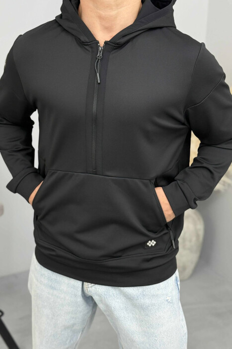 HOODIE NJËNGJYRËSHE ME JAKË ME ZINXHIR PËR MESHKUJ NË NGJYRËN E ZEZË - KLAUDIO FASHION