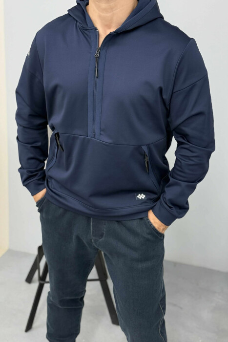 HOODIE NJËNGJYRËSHE ME JAKË ME ZINXHIR PËR MESHKUJ NË NGJYRËN BLU TË ERRËT - KLAUDIO FASHION