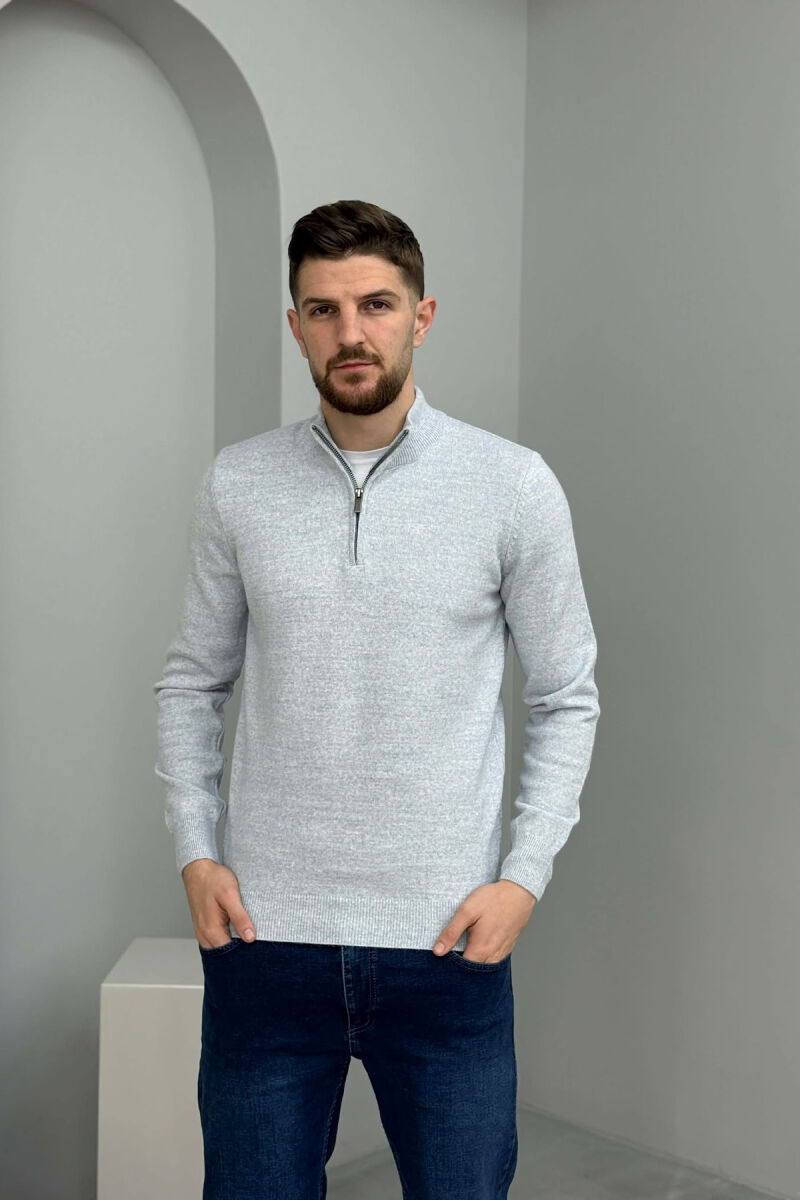 ZIPPER NECK ONE COLOR MEN SWEATER BABY BLUE/BLU BY - 3