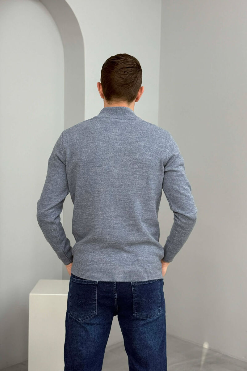 ZIPPER NECK ONE COLOR MEN SWEATER LIGHTBLUE/BZ - 2